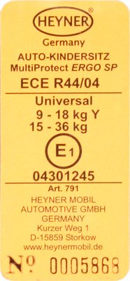 Маркировка ECE R44/04 автокресел Heyner