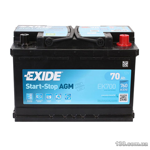 Car battery EXIDE AGM 6CT 70 Ah right «+»