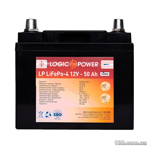 Автомобильный аккумулятор Logic Power LP LiFePO4 50 Ач «+» справа
