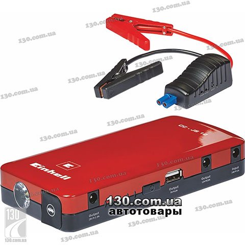 Автономное пуско-зарядное устройство (джамп-стартер) Einhell CC-JS 12 (12 Ач, 12 В, старт до 400 А) с USB (5 В / 2 А), 12 В / 1 А, 19 В / 3,5 А, фонариком, переходниками
