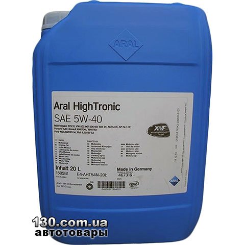 Моторное масло синтетическое Aral HighTronic SAE 5W-40 — 20 л