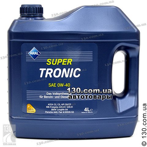 Aral SuperTronic SAE 0W-40 — synthetic motor oil — 4 L for cars