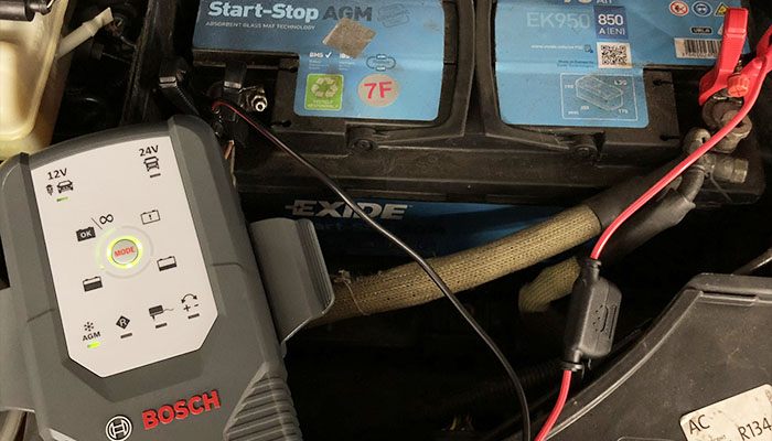 What voltage does the start-stop battery need to be charged?