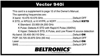 Beltronics Vector 940 International Beltronics Vector 940 International
