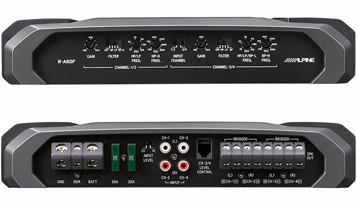 Overview of the 4-channel car amplifier Alpine R- A60F 