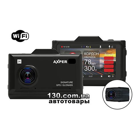 Автомобильный видеорегистратор AXPER Combo Hybrid 2ch wi с двумя камерами, антирадаром, GPS, Wi-Fi и дисплеем