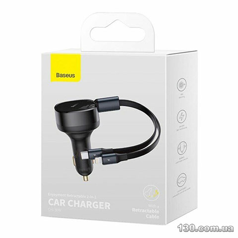 Автомобильное зарядное устройство Baseus Enjoyment Retractable 2-in-1 Car Charger C+L 30W Black CGTX000001