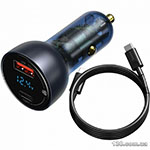 Автомобильное зарядное устройство Baseus Particular Digital Display QC+PPS Car Charger 65W Dark Gray Cable (Type-C toType-C100W 1m) TZCCKX-0G