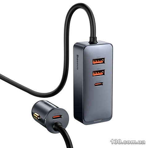 Автомобільний зарядний пристрій Baseus Share Together PPS multi-port Fast charging with extension cord 120W 2U+2C Gray CCBT-A0G