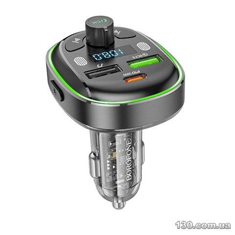 Автомобильное зарядное устройство с FM-модулятором Borofone BC47 Might PD30W+QC3.0 car BT FM transmitter Jazz Metal Gray