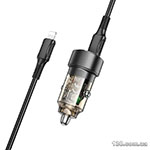 Car charger Borofone BZ20 Smart 38W dual port PD20W+QC3.0 car charger set (C to iP) Transparent Black BZ20CLTB