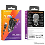Car charger Borofone BZ20 Smart 38W dual port PD20W+QC3.0 car charger set (C to iP) Transparent Black BZ20CLTB