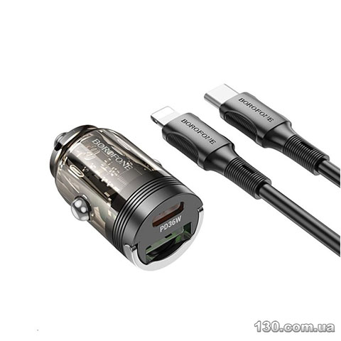 Автомобильное зарядное устройство Borofone BZ29A Talented PD36W+QC3.0 car charger set (C to iP) Black