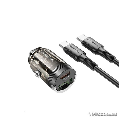 Автомобильное зарядное устройство Borofone BZ29A Talented PD36W+QC3.0 car charger set (Type-C to Type-C) Black