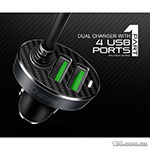 Автомобільний зарядний пристрій CHAROME C7 4-Port Front and Back Seat Car Charger Black