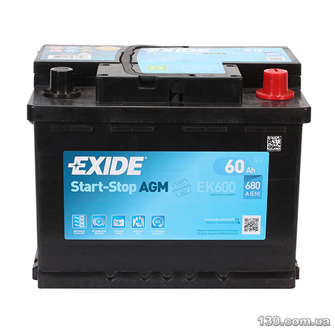 Автомобільний акумулятор EXIDE AGM 6CT 60 Аг «+» праворуч