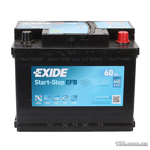 Автомобільний акумулятор EXIDE EFB 6CT 60 Аг «+» праворуч