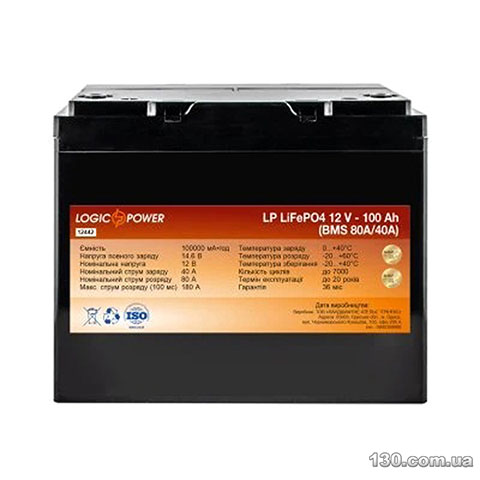 Logic Power LP LiFePO4 — автомобільний акумулятор 100 Аг «+» ліворуч