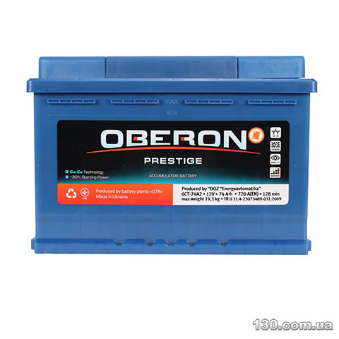 Oberon Prestige 6CT 74Ah — автомобільний акумулятор «+» праворуч