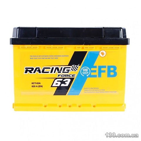 Racing Force Premium EFB 6CT 63Ah Низький — автомобильный аккумулятор «+» справа