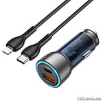 Автомобільний зарядний пристрій HOCO NZ8 Sprinter 43W dual port PD25W+QC3.0 car charger set (C to iP) Blue