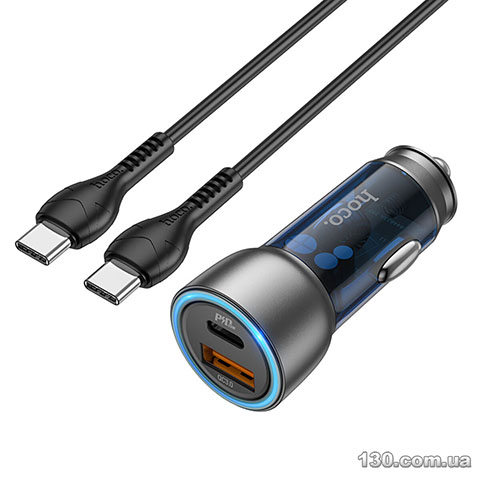 Car charger HOCO NZ8 Sprinter 43W dual port PD25W+QC3.0 car charger set (Type-C to Type-C) Blue