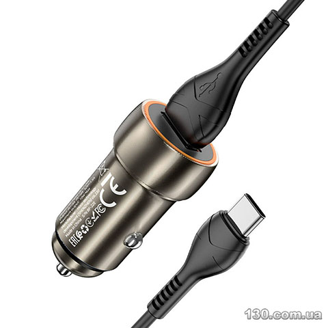 Автомобильное зарядное устройство HOCO Z46 Blue shield single port QC3.0 18W (Type-C) Metal Gray