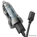 Car charger HOCO Z47 Transparent Discovery Edition dual port QC3.0 18W (Micro) Transparent Black