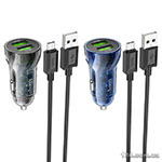 Car charger HOCO Z47 Transparent Discovery Edition dual port QC3.0 18W (Micro) Transparent Black