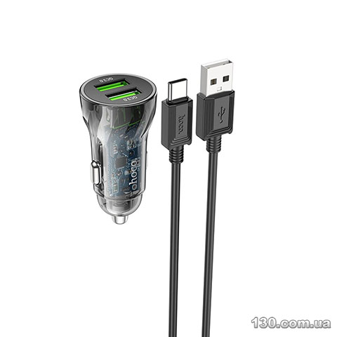Автомобильное зарядное устройство HOCO Z47 Transparent Discovery Edition dual port QC3.0 18W (Type-C) Transparent Black