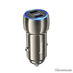Автомобільний зарядний пристрій HOCO Z48 Tough 40W dual port (2C) car charger set (C to iP) Metal Gray