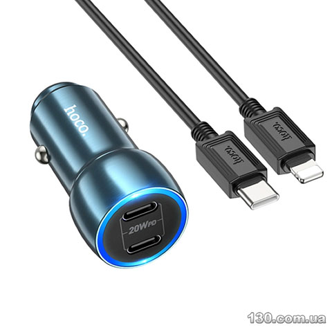 Автомобильное зарядное устройство HOCO Z48 Tough 40W dual port (2C) car charger set (C to iP) Sapphire Blue