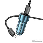 Автомобильное зарядное устройство HOCO Z48 Tough 40W dual port (2C) car charger set (C to iP) Sapphire Blue