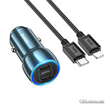 Автомобильное зарядное устройство HOCO Z48 Tough 40W dual port (2C) car charger set (C to iP) Sapphire Blue