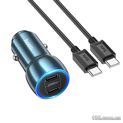 Car charger HOCO Z48 Tough 40W dual port (2C) car charger set (Type-C to Type-C) Sapphire Blue