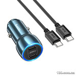 Car charger HOCO Z48 Tough 40W dual port (2C) car charger set (Type-C to Type-C) Sapphire Blue