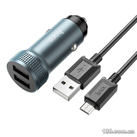 Автомобильное зарядное устройство HOCO Z49 Level dual port car charger set (Micro) Metal Gray