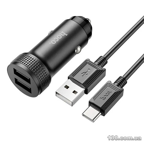 Car charger HOCO Z49 Level dual port car charger set (Type-C) Black