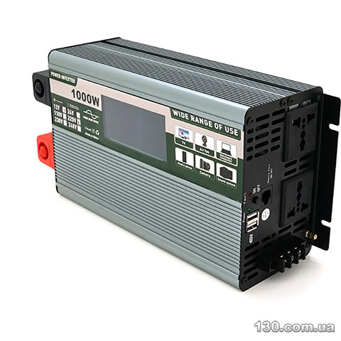 Автомобільний перетворювач напруги (інвертор) Demuda DMDPSW-1000W 12V/220V, 1000W з правильною синусоїдою, 2 універсальні розетки, 2 USB, Rj 45, клемні дроти, Q6