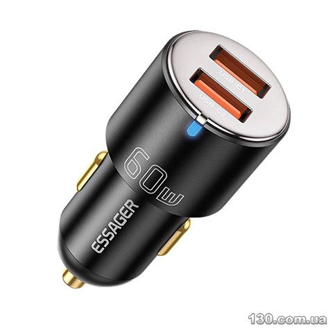 Автомобильное зарядное устройство ESSAGER City Dual Type-C + USB-A Car Charger 66W black ECC2C1A-FF01
