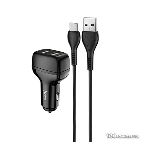 Автомобильное зарядное устройство HOCO Z36 Leader dual port car charger set (Type-C) Black