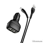 Автомобильное зарядное устройство HOCO Z36 Leader dual port car charger set (Type-C) Black