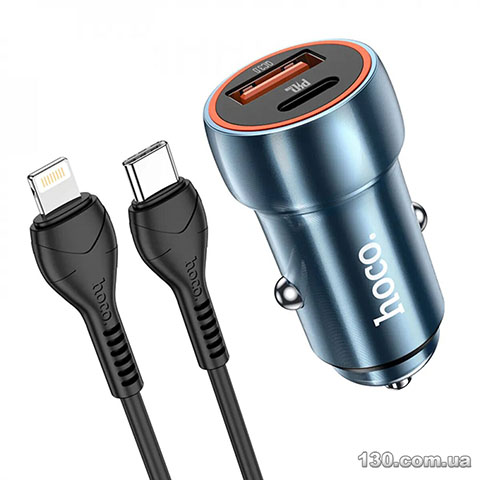 Автомобильное зарядное устройство HOCO Z46A Blue whale PD20W+QC3.0 car charger set (C to iP) Sapphire Blue