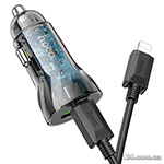 Автомобильное зарядное устройство HOCO Z47A Transparent Discovery Edition dual port PD30W+QC3.0 car charger set (C to iP) Transparent Black