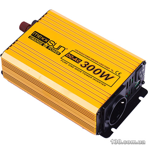 Автомобільний перетворювач напруги (інвертор) Mexxsun MXSPSW-300 12V/220V, 300W з правильною синусоїдою, 1 Shuko, клемні дроти, Q8