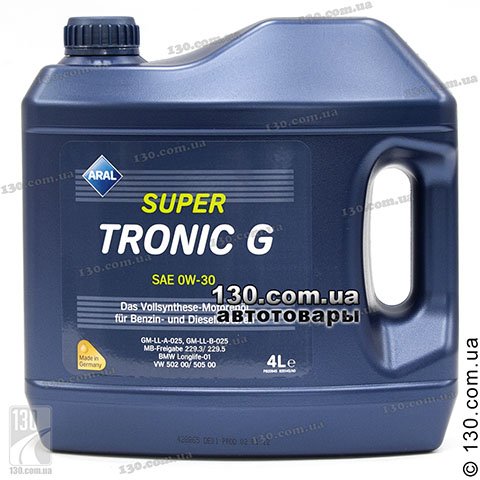 Моторное масло синтетическое Aral SuperTronic G SAE 0W-30 — 4 л для легковых автомобилей