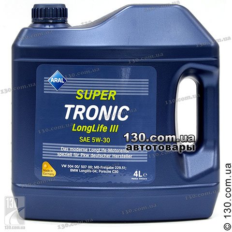 Aral SuperTronic Longlife III SAE 5W-30 — synthetic motor oil — 4 L for cars