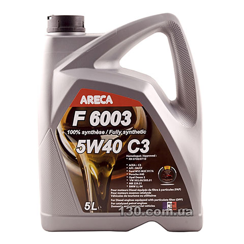 Areca F6003 5W-40 C3 — synthetic motor oil — 5 l