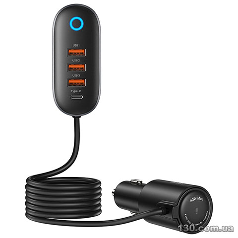 Автомобильное зарядное устройство Usams US-CC161Car Charger 3USB + Type-C 156W With Cigarette Lighter Black CC161CC01