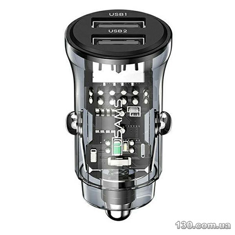 Автомобильное зарядное устройство Usams US-CC162 C31 15W Transparent Dual USB A+A Mini Car Charger CC162CC01